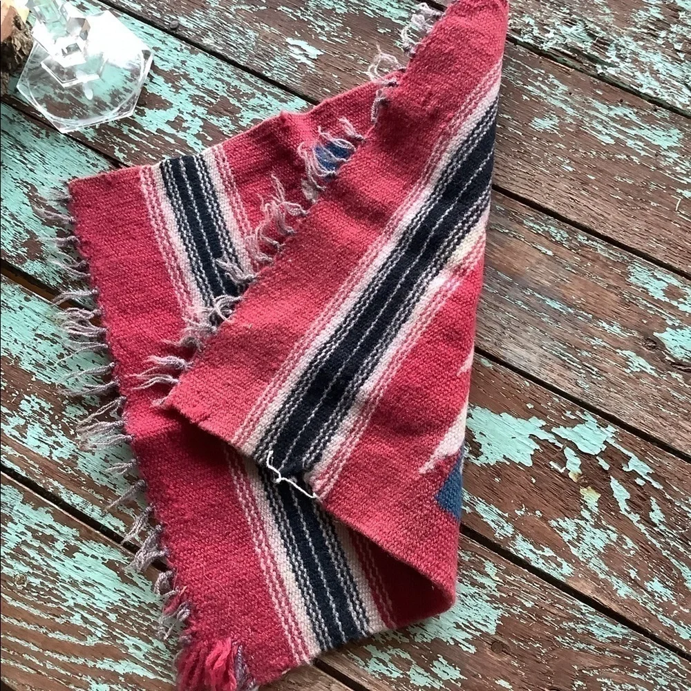 Vintage Fringed Aztec Southwest Bohemian Textile Small Rug Table Decor